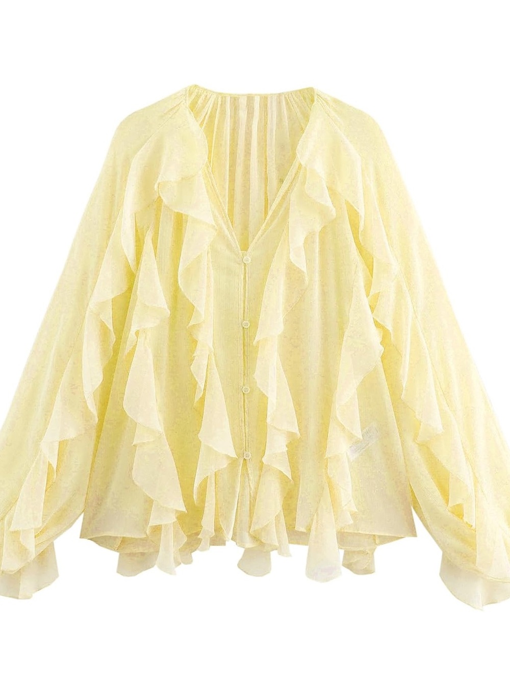 Oversized Bohemian Ruffle Blouse for Women Boho Sheer Floral Print Blouse